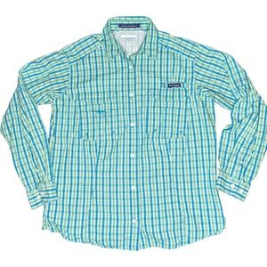Columbia Blue and Green Plaid Button Down Shirt